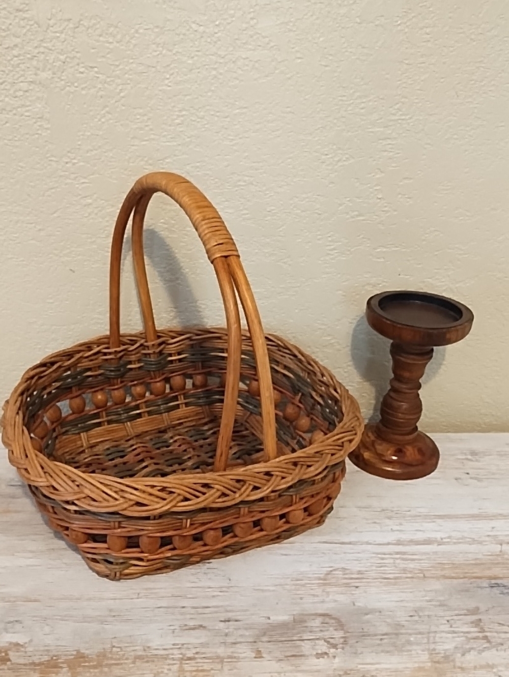 Woven Rattan Basket with Double Handles - Brown Candle Holder